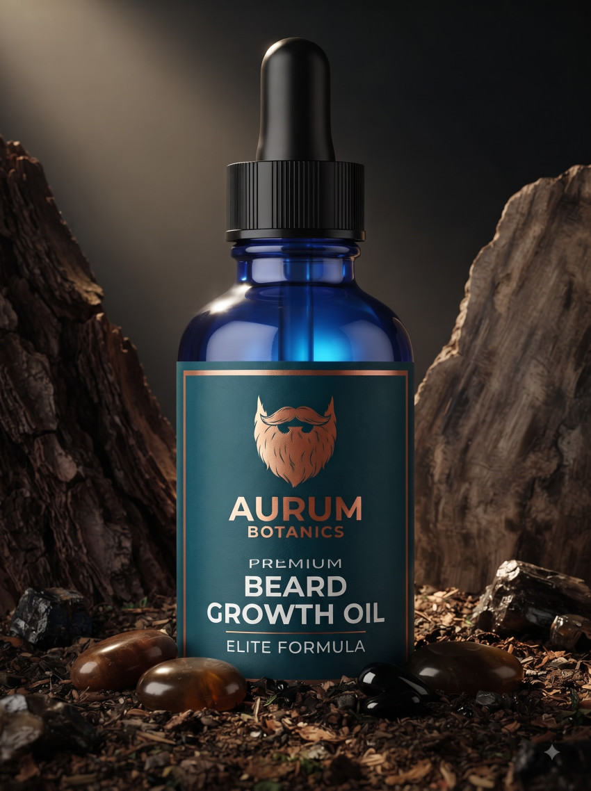 Men Grooming Beard Growth Serum AI Product Photography Prompt Forest Rustic Backdrop - Example 2