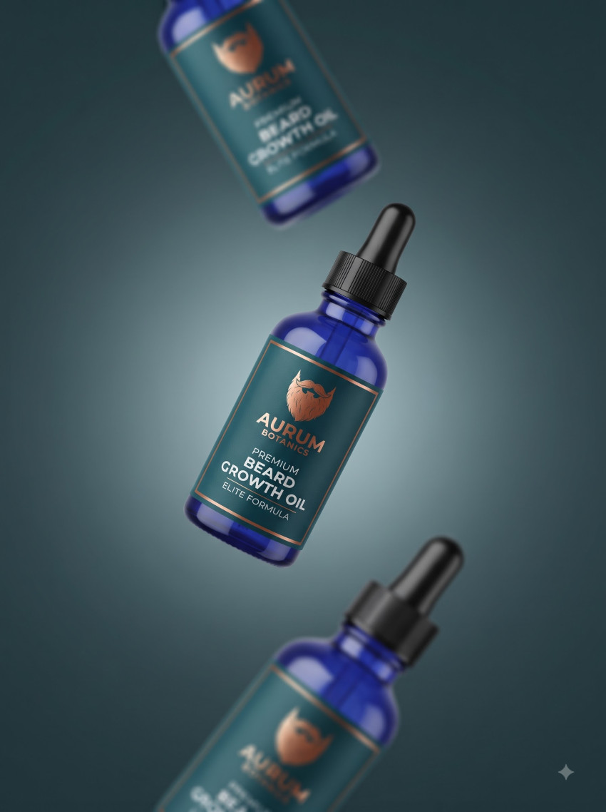 Dynamic Levitation Beard Growth Serum AI Product Photography Prompt Minimalist Studio - Example 2