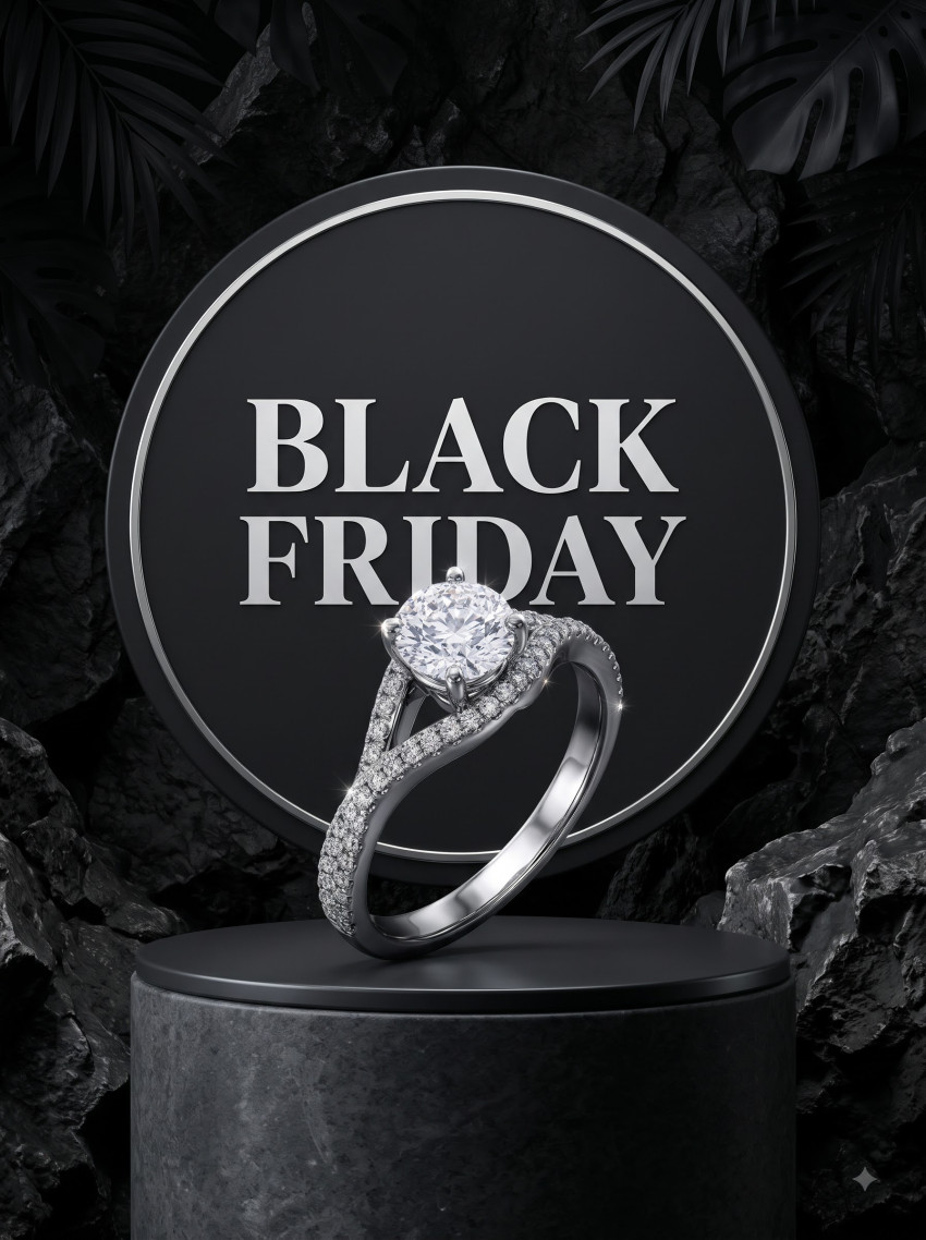 Commercial Jewelry AI Product Photography Prompt Black Friday Rose Gold Diamond Ring Podium - Example 1