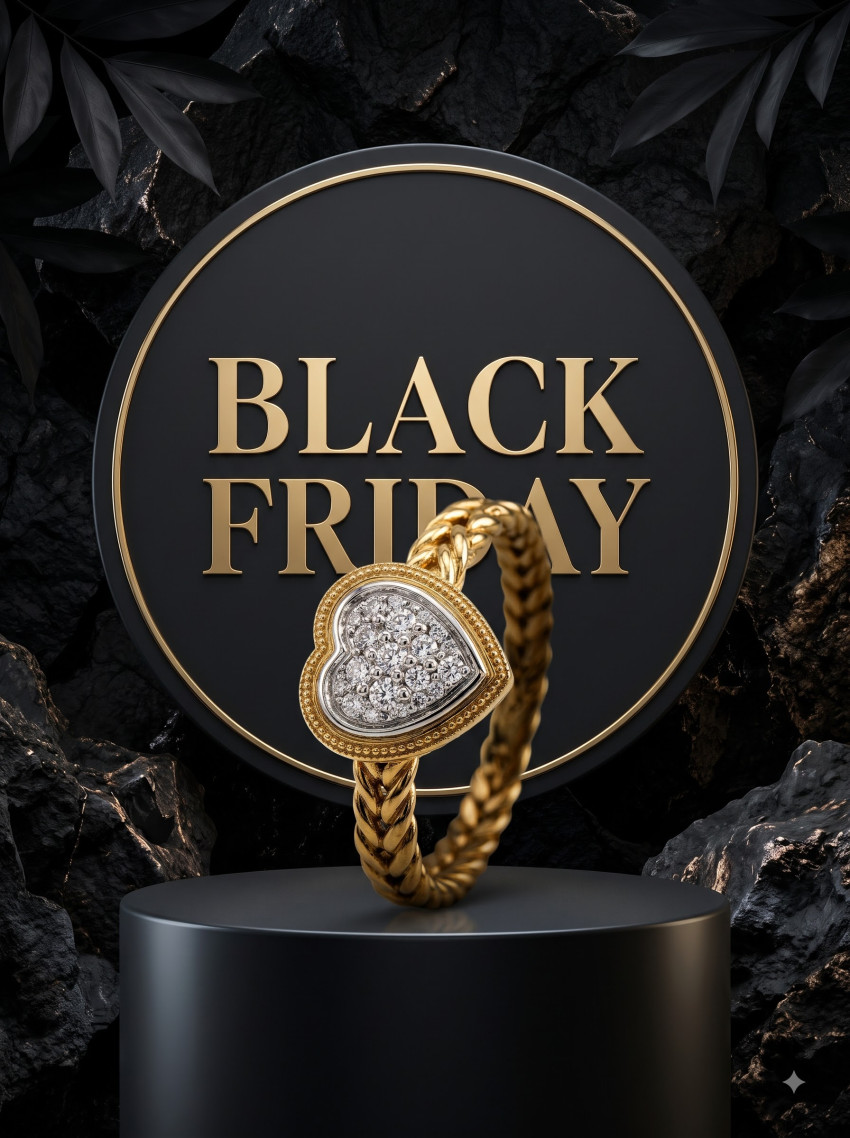Commercial Jewelry AI Product Photography Prompt Black Friday Rose Gold Diamond Ring Podium - Example 2