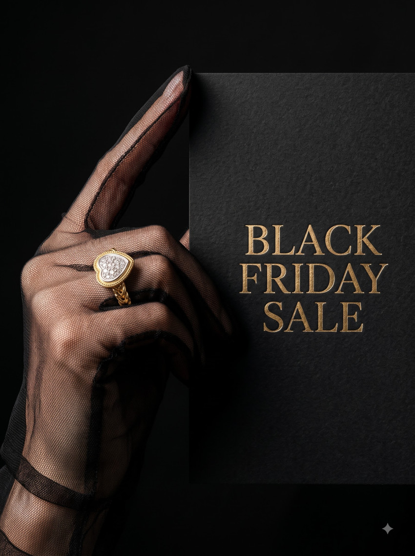 Luxury Editorial Fashion AI Product Photography Prompt Black Friday Diamond Ring Sheer Glove - Example 2