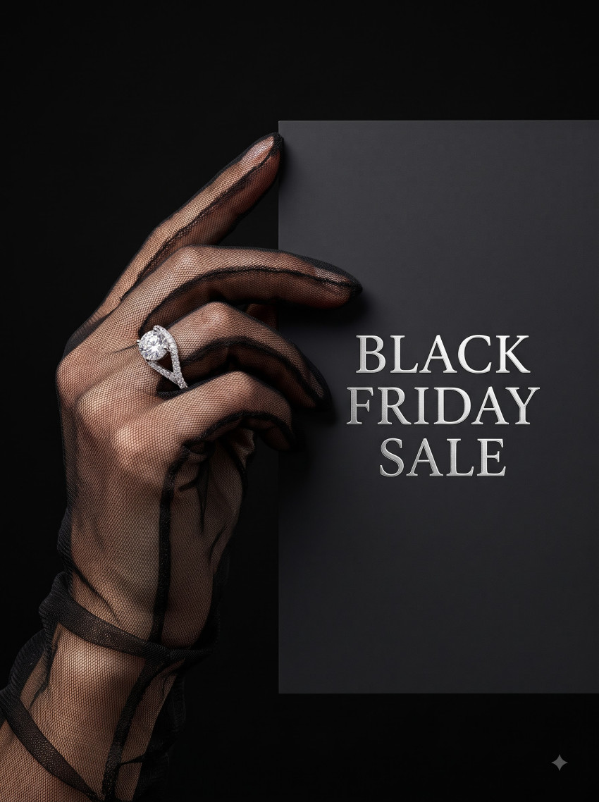 Luxury Editorial Fashion AI Product Photography Prompt Black Friday Diamond Ring Sheer Glove - Example 1