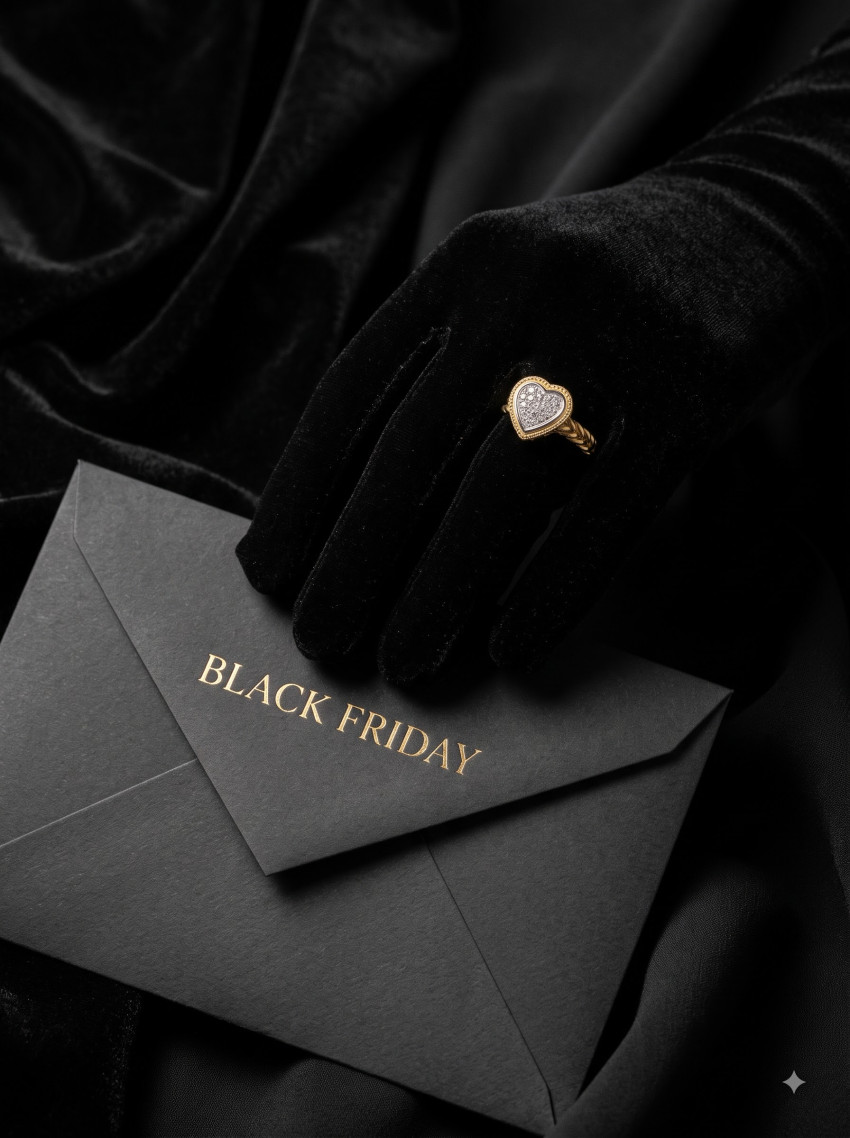 High-End Jewelry AI Product Photography Prompt Black Friday Diamond Ring Black Velvet - Example 2