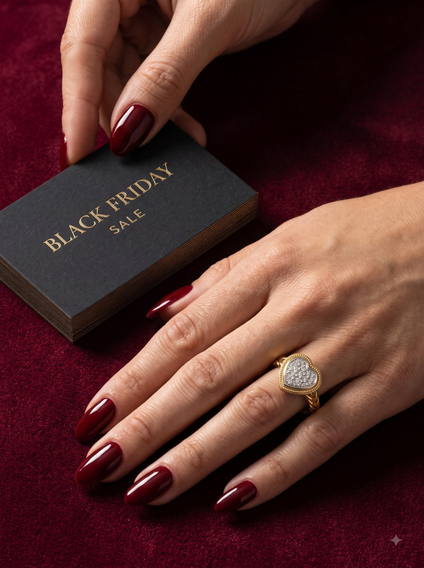 Editorial Jewelry Product Photography Prompt Model Hands Rose Gold Diamond Ring Black Friday Sale - Example 2