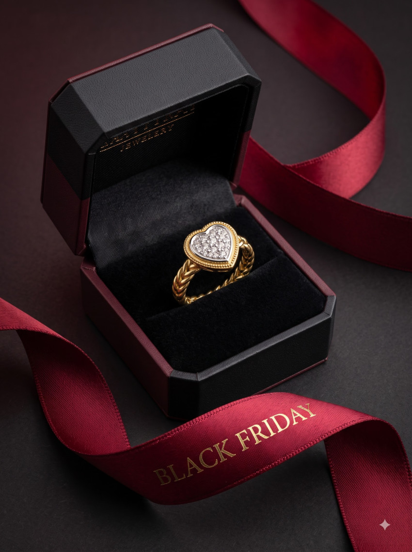 Commercial Studio Jewelry Product Photography Prompt Open Velvet Box Rose Gold Diamond Ring Black Friday - Example 2