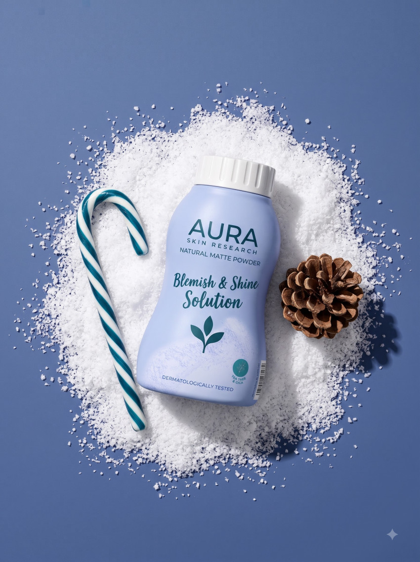 Face Powder Product Photography Snow Candy Cane Christmas Theme - Example 2
