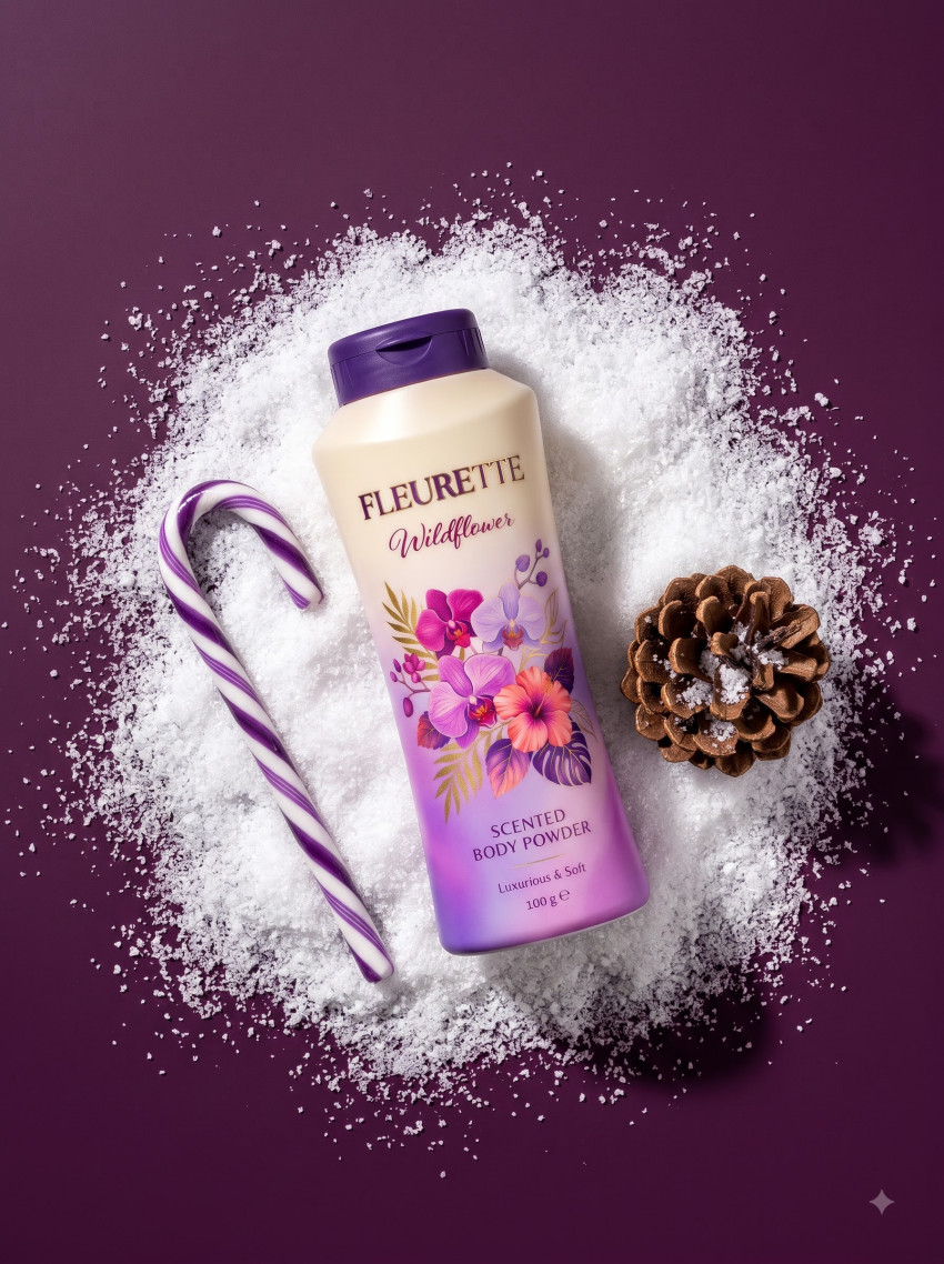 Face Powder Product Photography Snow Candy Cane Christmas Theme - Example 1
