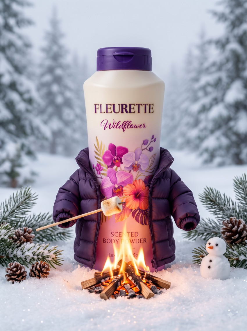 Face Powder Product Photography Winter Campfire Christmas Theme - Example 1