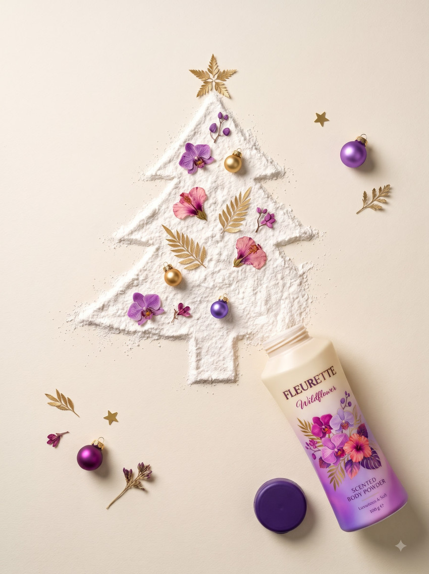Face Powder Product Photography Powder Tree Art Christmas Theme - Example 1