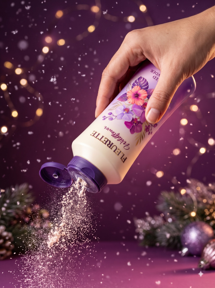 Face Powder Product Photography Hand Pouring Christmas Theme - Example 1