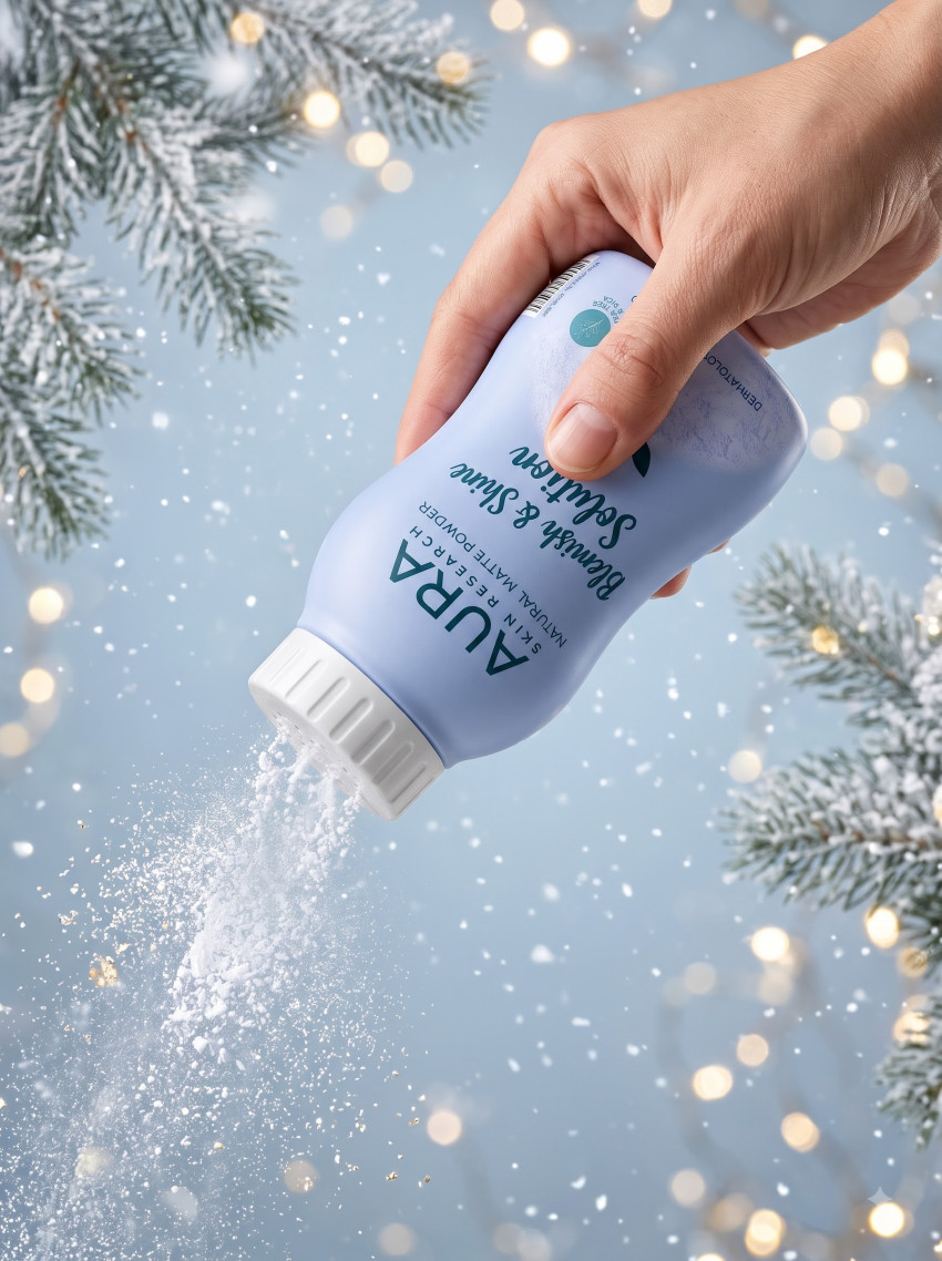 Face Powder Product Photography Hand Pouring Christmas Theme - Example 2