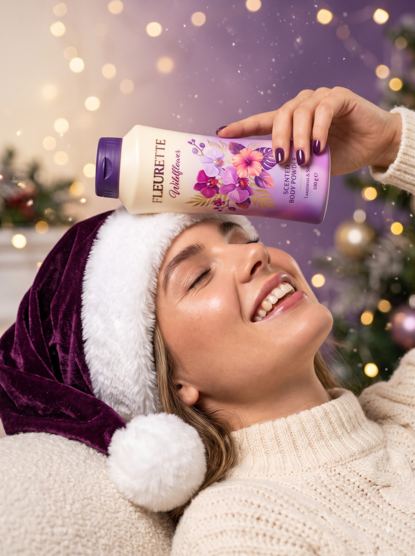 Face Powder Product Photography Cheerful Smile Christmas Theme - Example 1