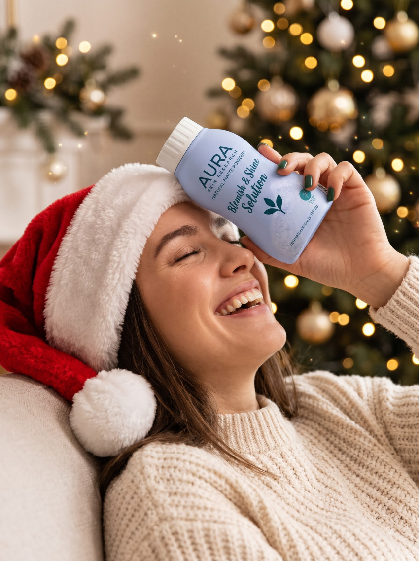 Face Powder Product Photography Cheerful Smile Christmas Theme - Example 2