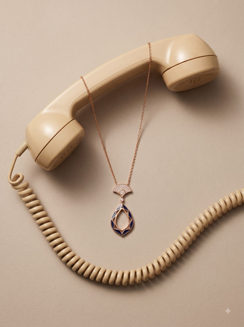 Gold Necklace and Vintage Telephone Jewelry Photography Prompt - Example 1