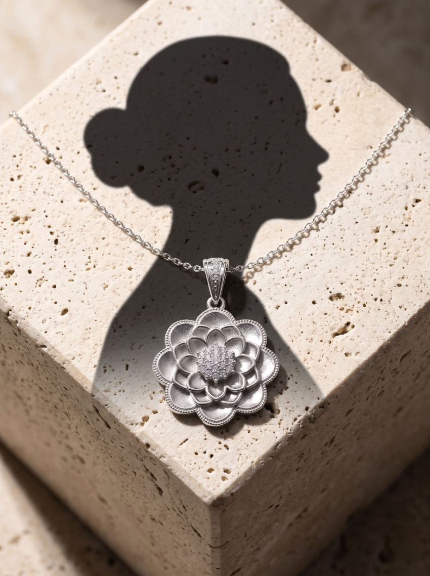 Gold Pendant on Stone with Silhouette Shadow Jewelry Photography Prompt - Example 2