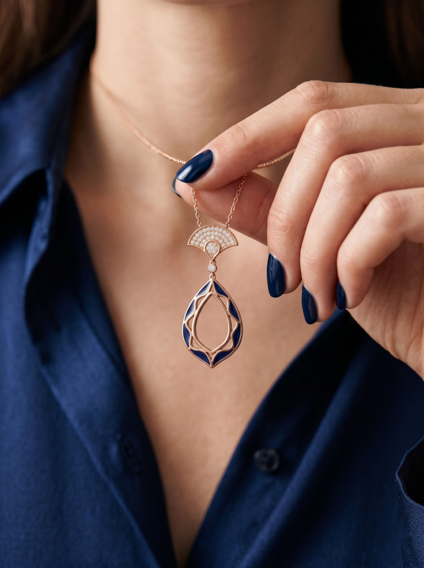 Hand Holding Gold Diamond Pendant Jewelry Product Photography Prompt - Example 1