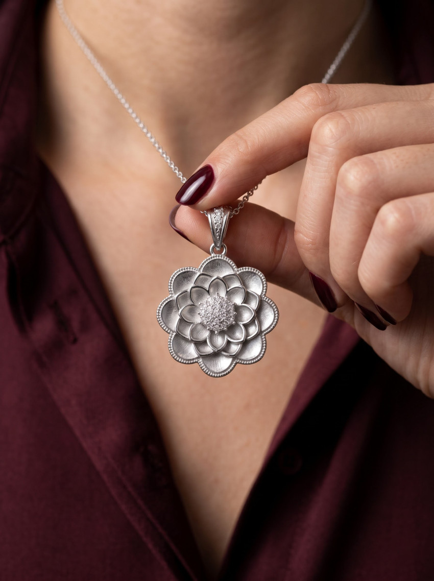 Hand Holding Gold Diamond Pendant Jewelry Product Photography Prompt - Example 2