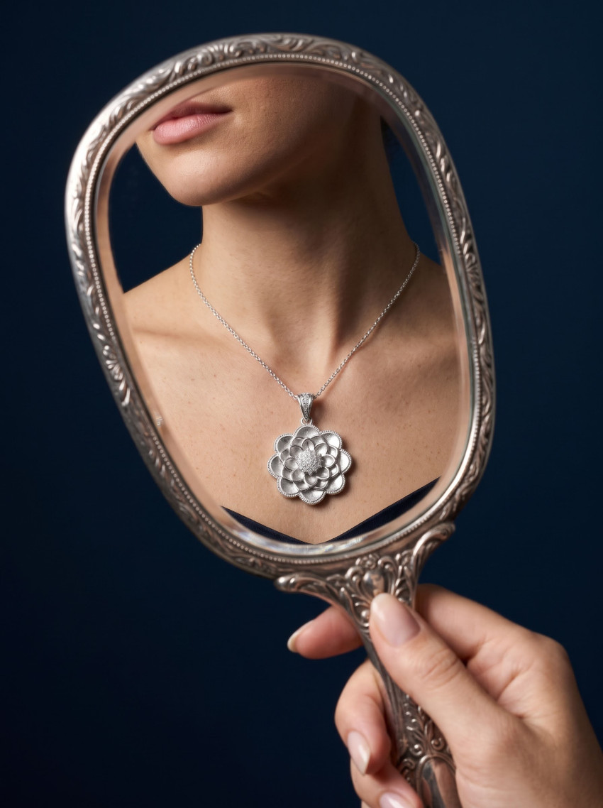Gold Necklace Mirror Reflection Jewelry Photography Prompt - Example 2