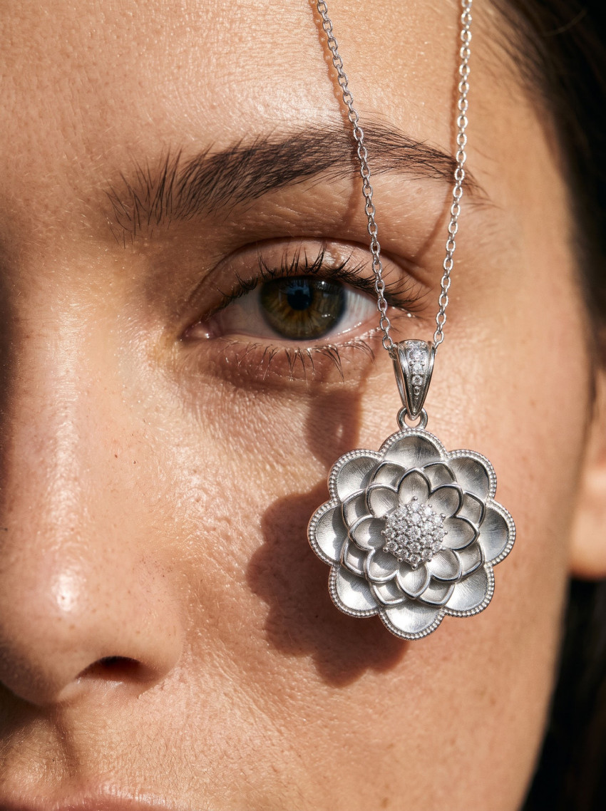 Close-Up Eye and Dangling Gold Pendant Jewelry Photography Prompt - Example 2