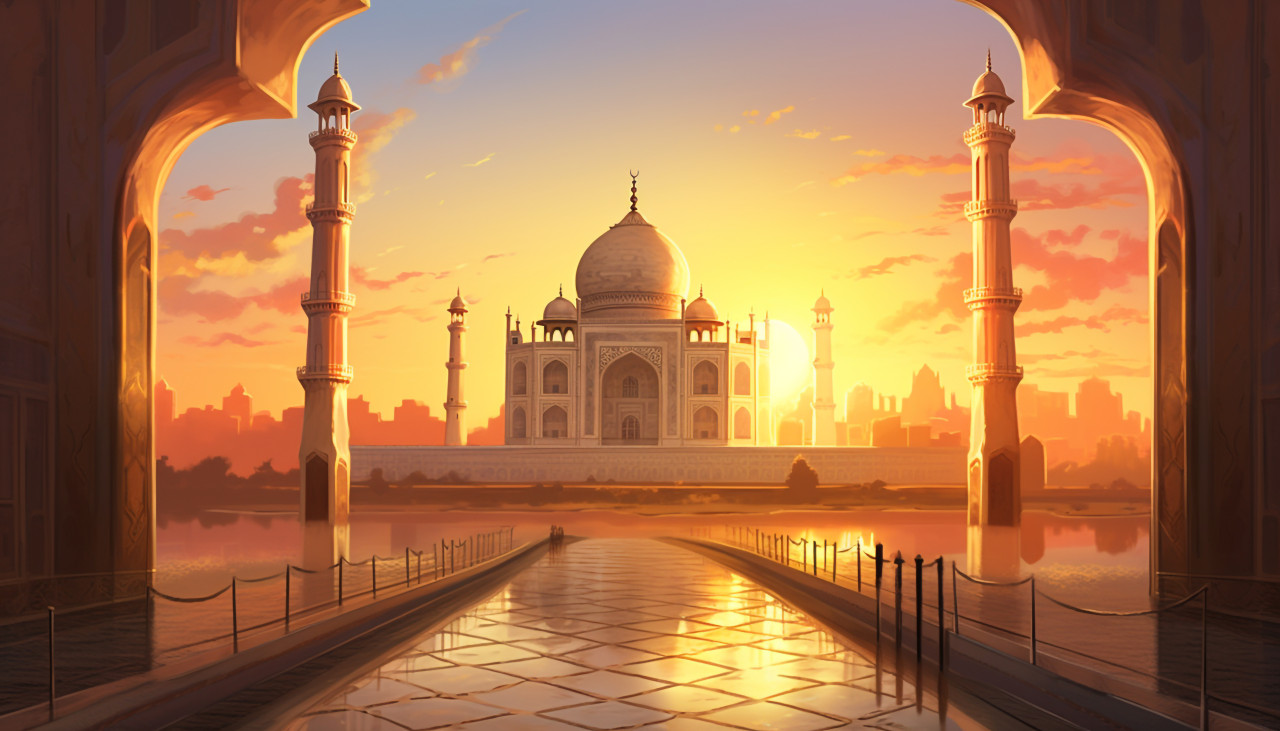 Majestic taj mahal at sunrise, taj mahal free images, taj mahal ai prompts, agra free images