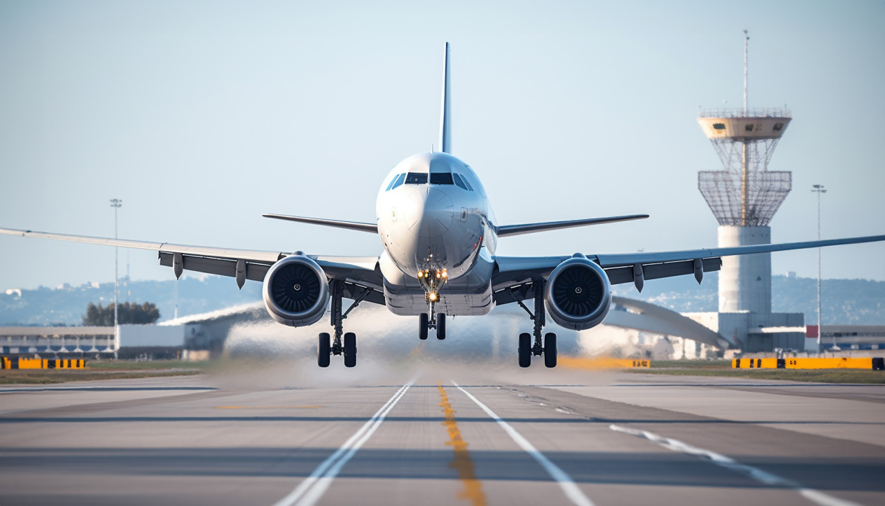 Airplane taking off from the airport, air transportation stock images, ai prompt air transportation, airplane stock images
