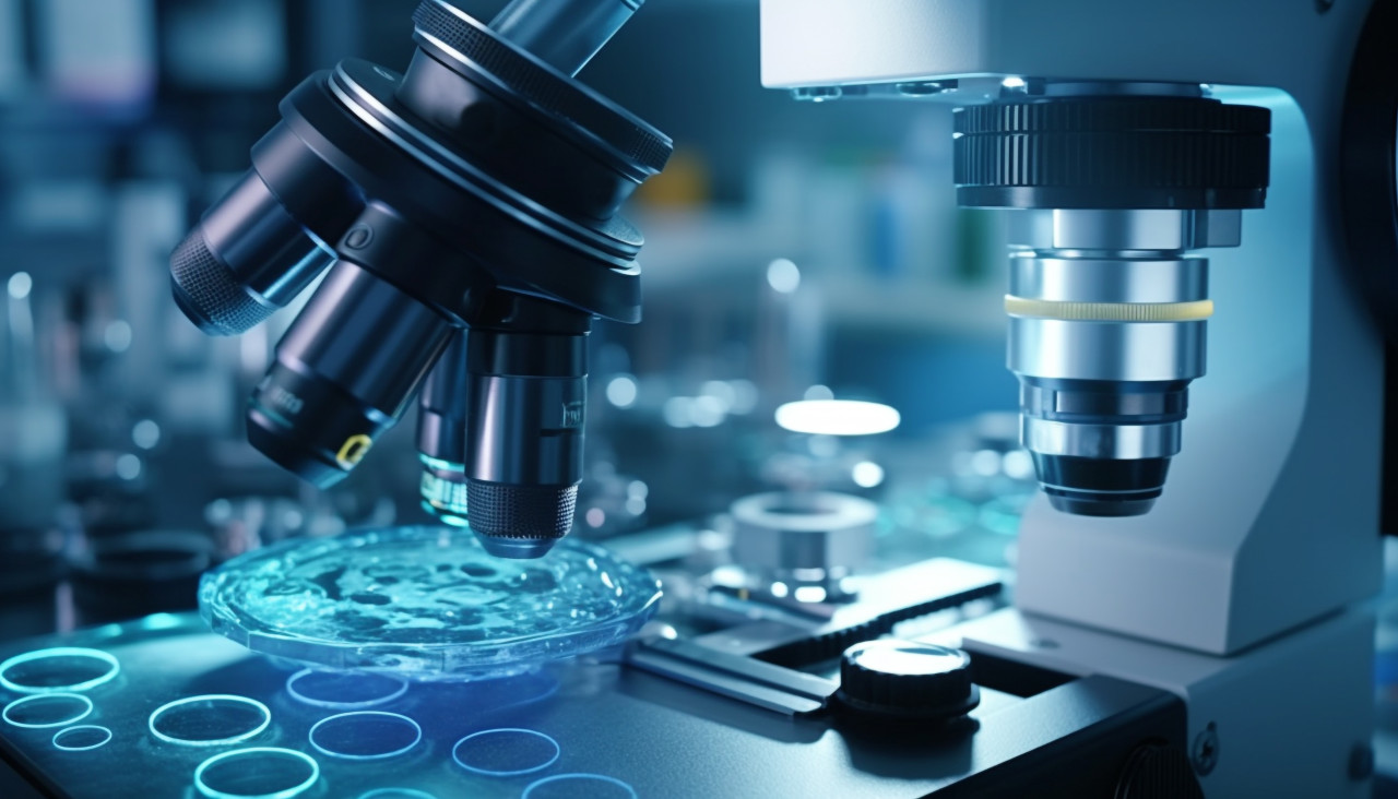 Medical laboratory microscope in chemistry biology lab test scientific research and development and healthcare, healthcare stock images, life sciences stock images, ai stock images