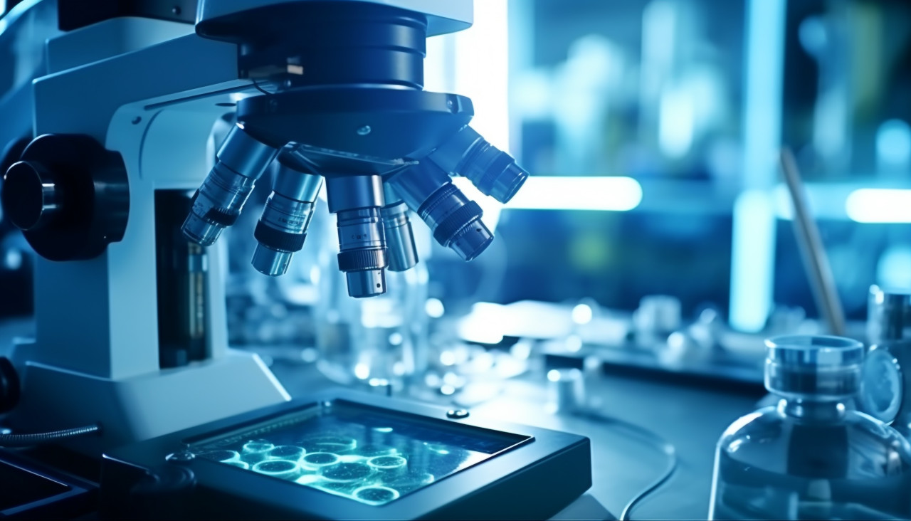 Healthcare concept with microscope, healthcare stock images, life sciences stock images, ai stock images