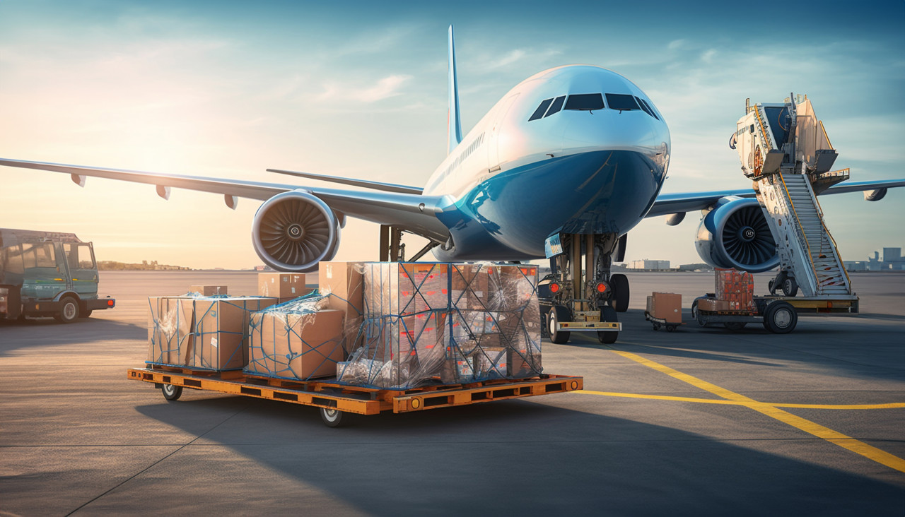Cargo airplane loading for logistic and transport business, air transportation stock images, ai prompt air transportation, airplane stock images