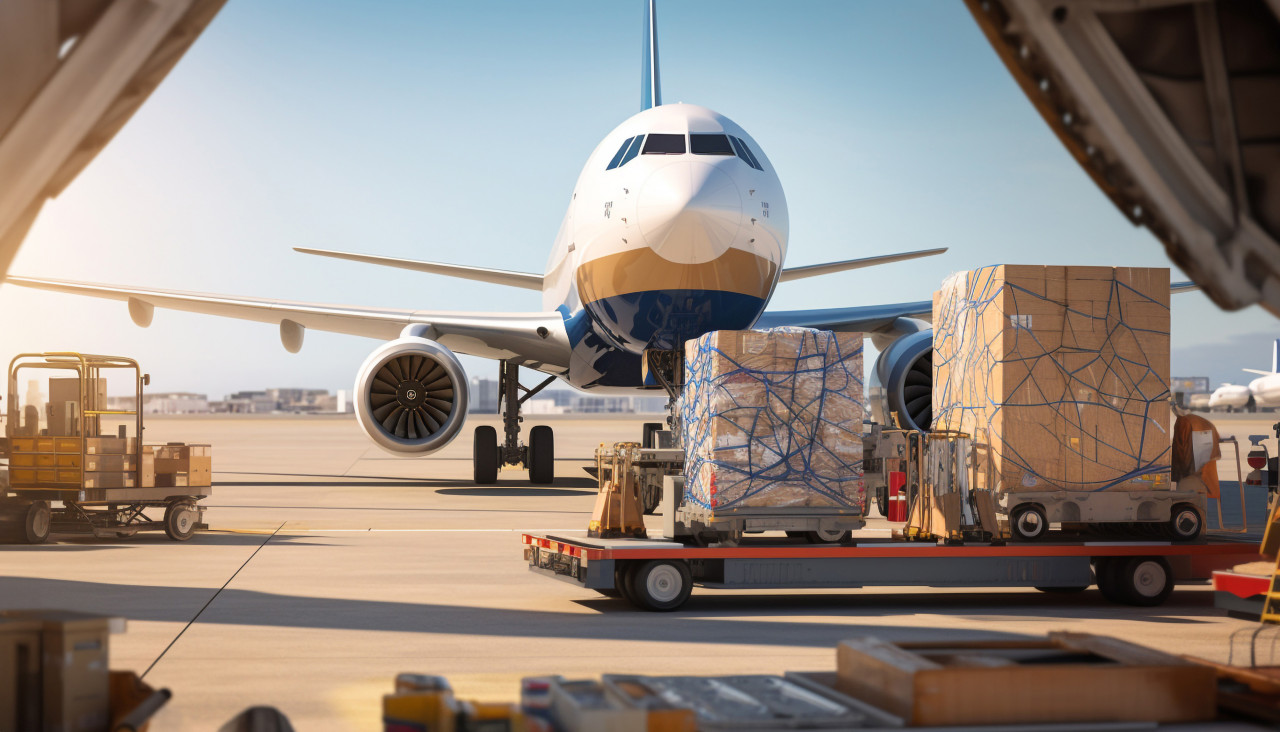 Cargo plane loading for transport industry, air transportation stock images, ai prompt air transportation, airplane stock images
