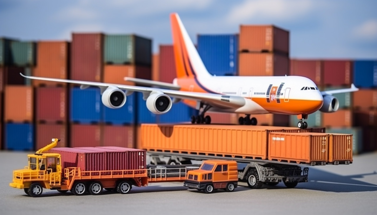 Transportation and logistics of container cargo ship and cargo plane, air transportation stock images, ai prompt air transportation, airplane stock images