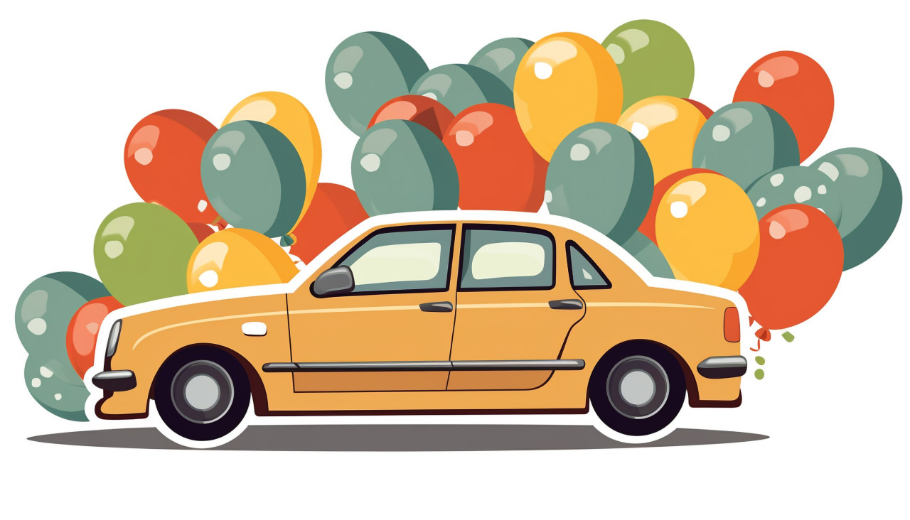 Sticker template with a car and many balloons, bumper stickers stock image, bumper stickers ai prompt, ai-generated bumper stickers