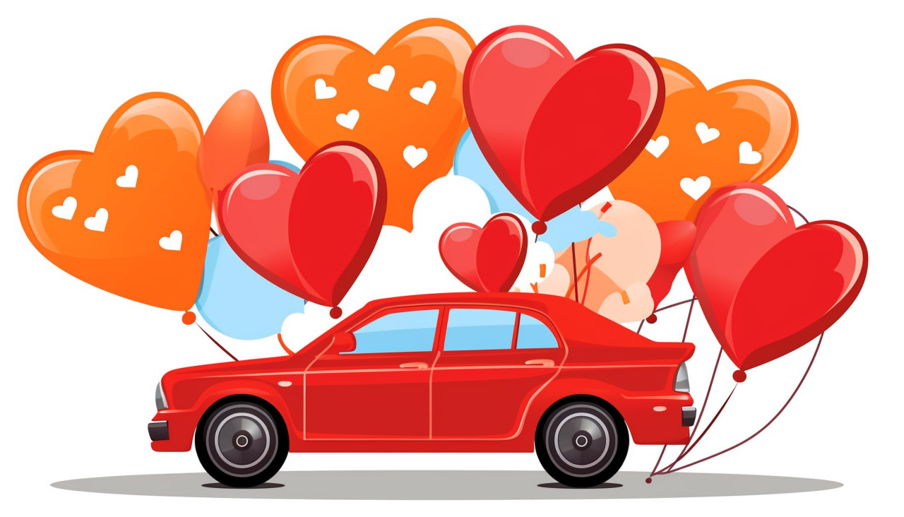 Car with balloons sticker template, bumper stickers stock image, bumper stickers ai prompt, ai-generated bumper stickers
