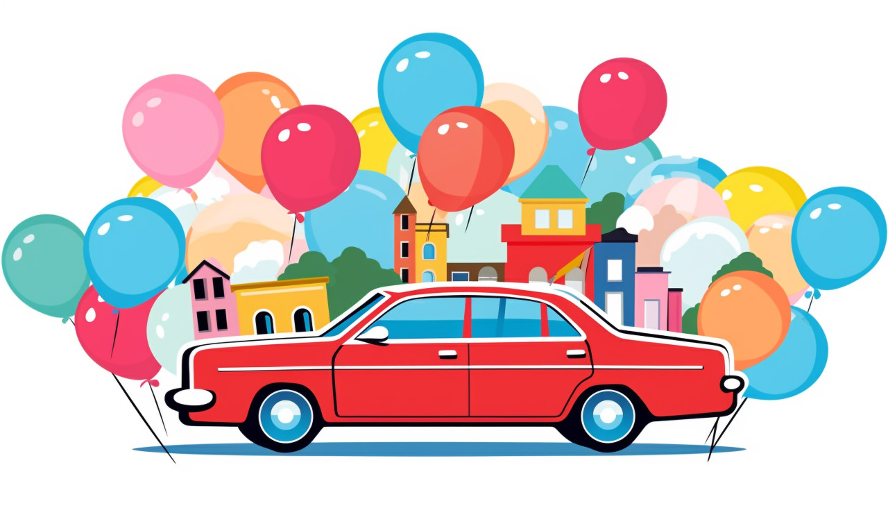 Car and balloons sticker for kids, bumper stickers stock image, bumper stickers ai prompt, ai-generated bumper stickers