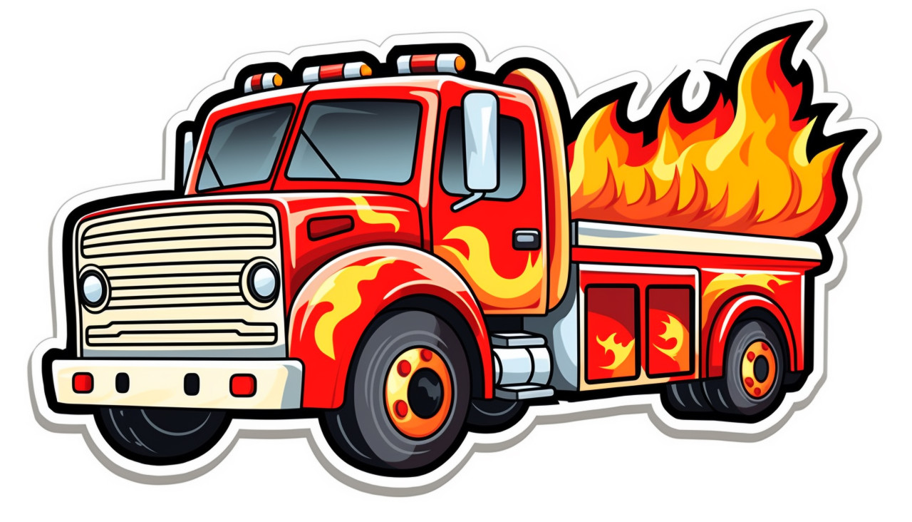 High fire flame splash truck sticker design white background, bumper stickers stock image, bumper stickers ai prompt, ai-generated bumper stickers