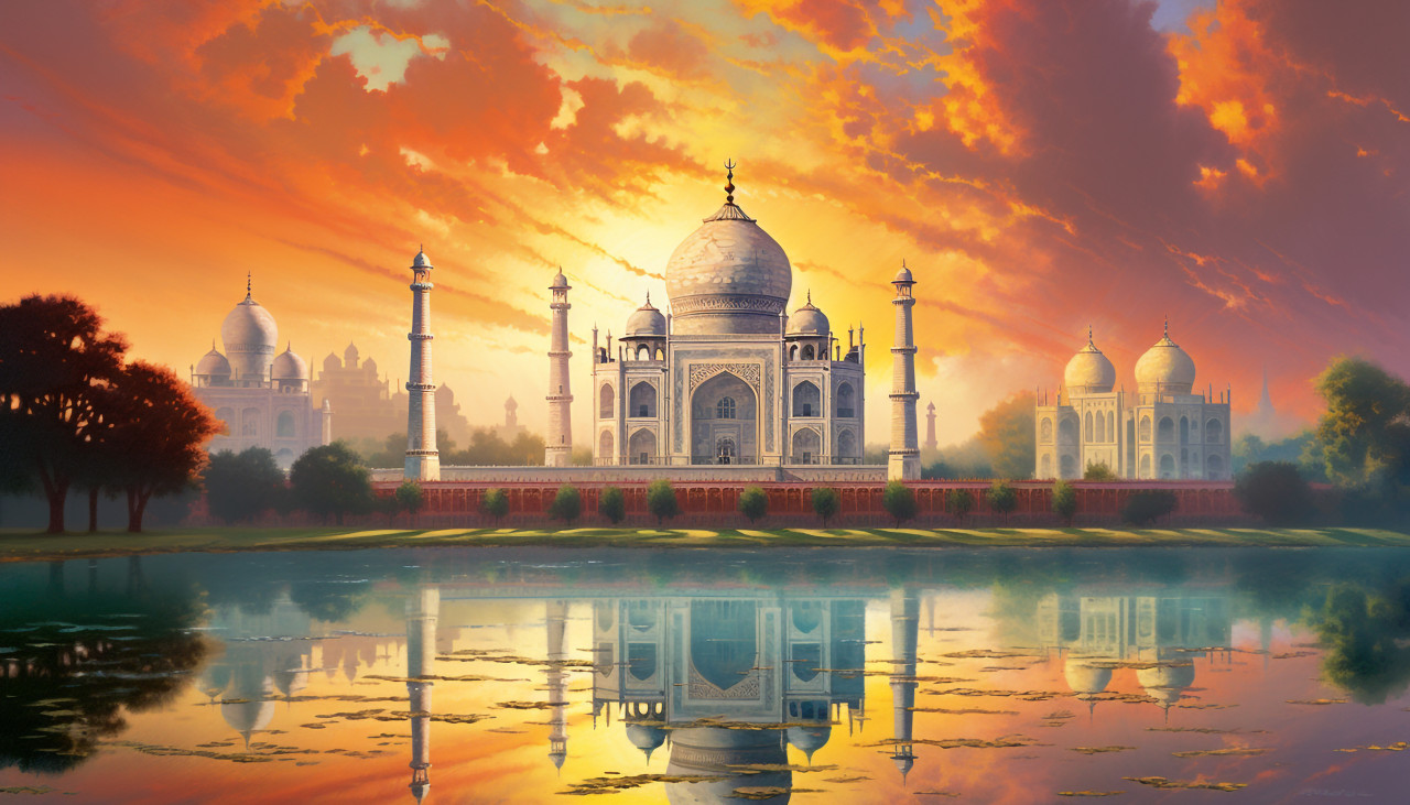 Taj mahal illuminated by the sun, taj mahal free images, taj mahal ai prompts, agra free images
