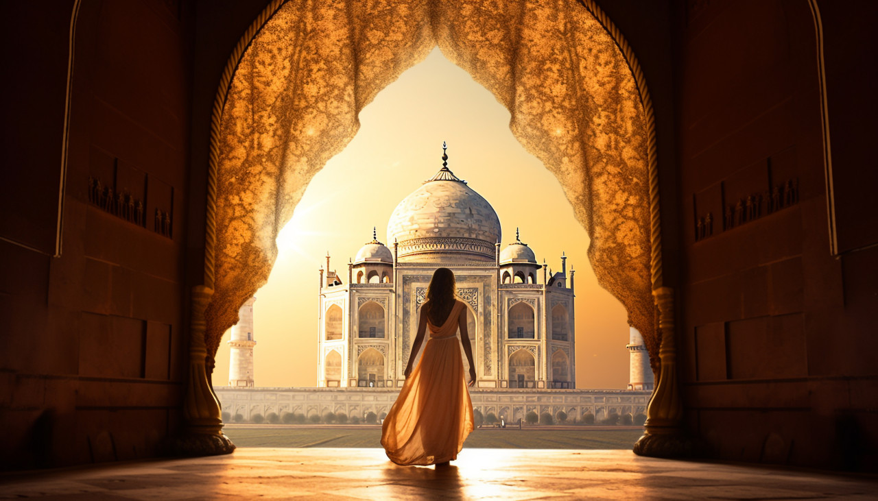 Taj mahal archway and person, taj mahal free images, taj mahal ai prompts, agra free images