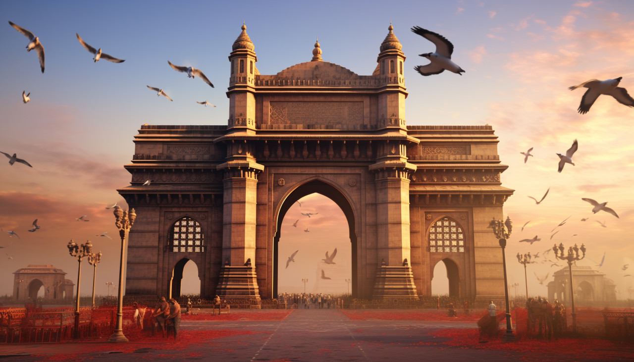 Gate of india with birds, gateway of india mumbai stock image, gateway of india mumbai ai prompt, gateway of india mumbai photo