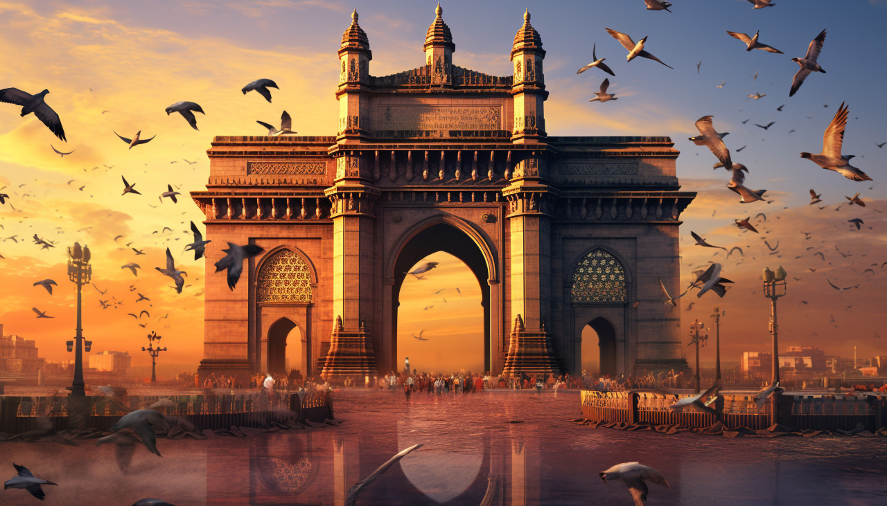 Birds over the gate of india, gateway of india mumbai stock image, gateway of india mumbai ai prompt, gateway of india mumbai photo