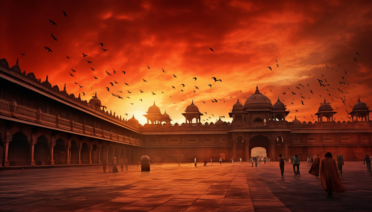 Red fort sunset new delhi, red fort stock image, ai generated red fort stock image, red fort stock photo