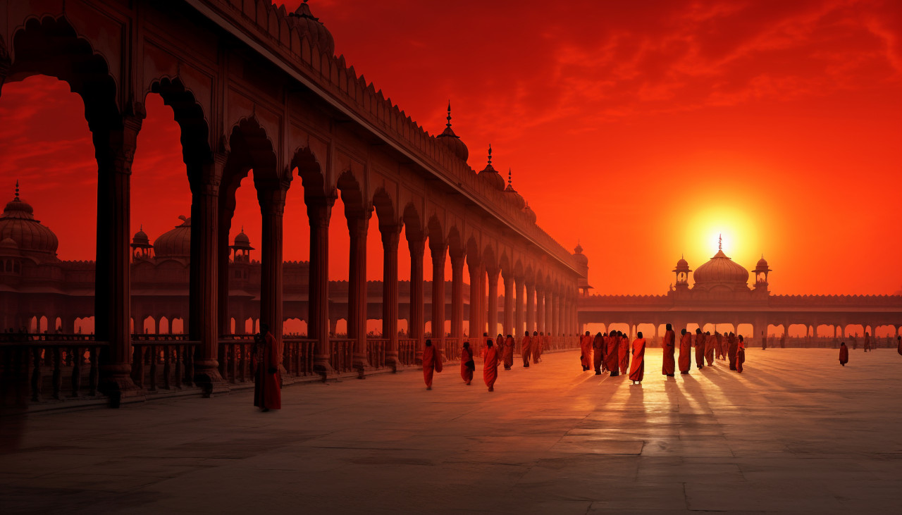 Majestic red fort in sunset india, red fort stock image, ai generated red fort stock image, red fort stock photo
