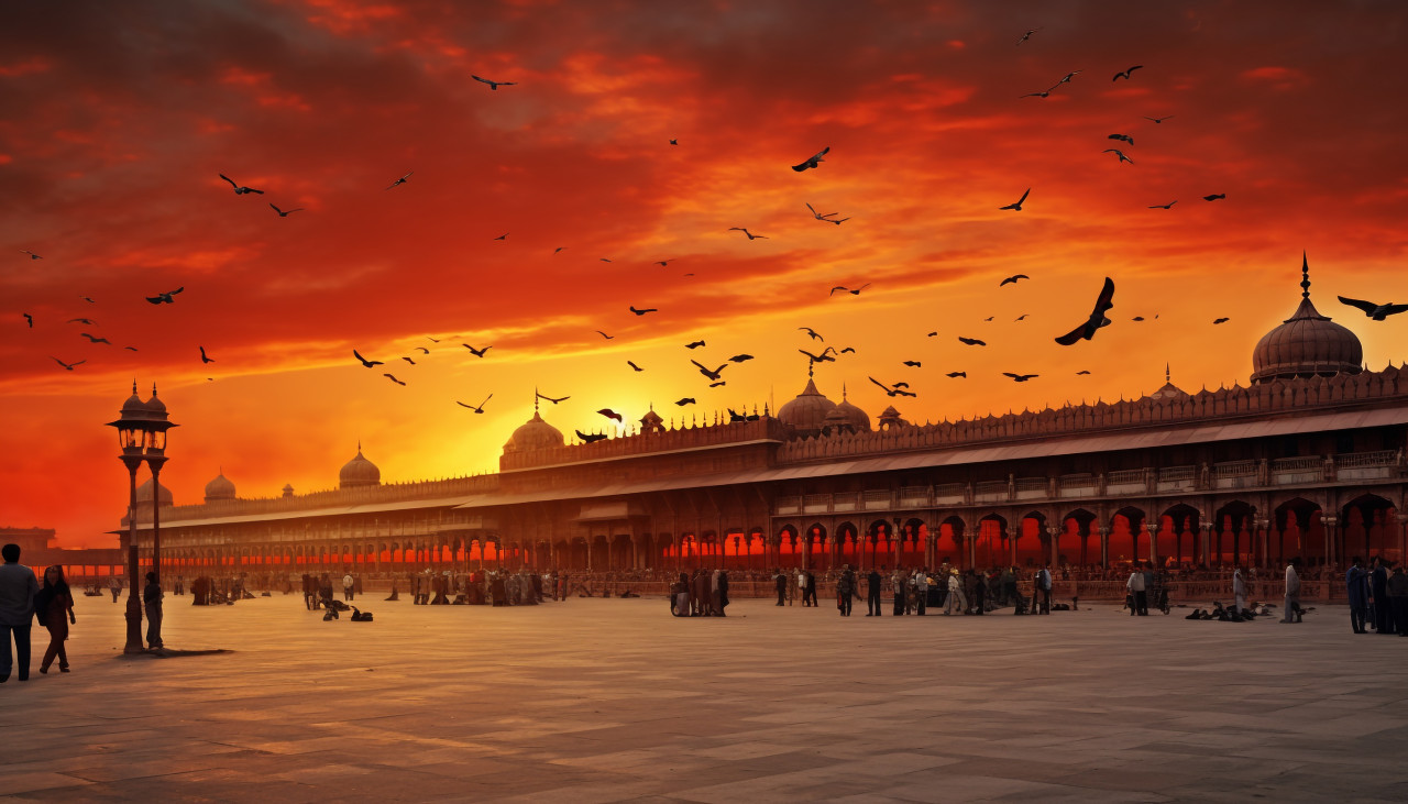 Red fort glowing in sunset delhi, red fort stock image, ai generated red fort stock image, red fort stock photo