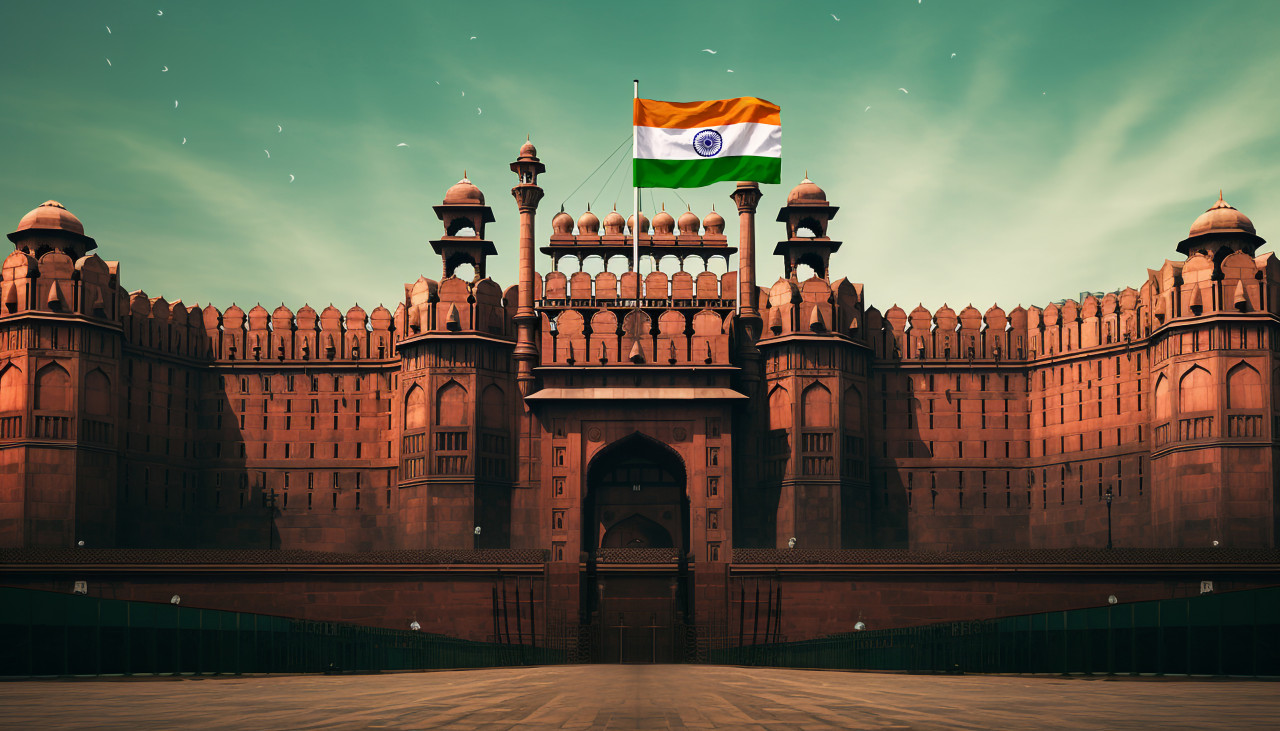 Majestic red fort in delhi, red fort stock image, ai generated red fort stock image, red fort stock photo