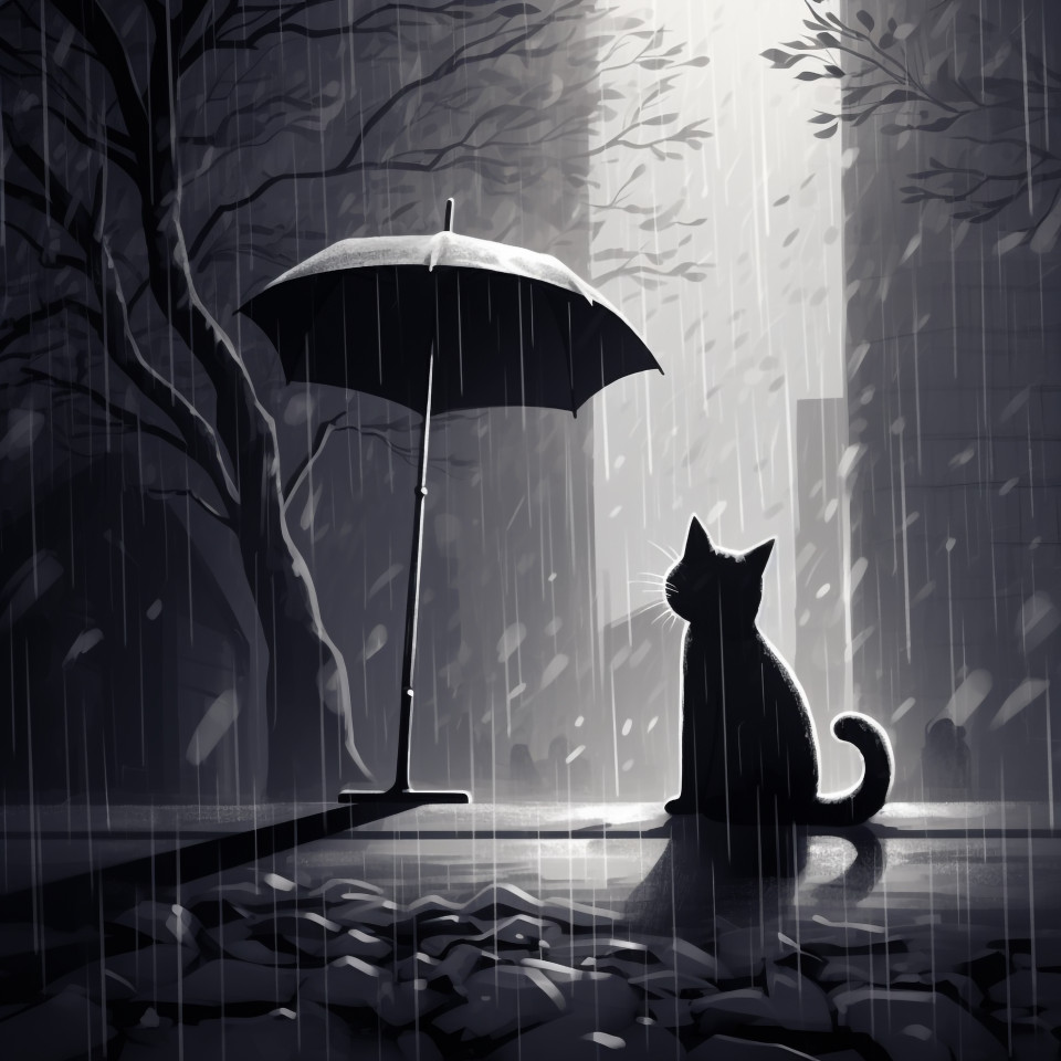 Black and white cat rainy day, animal t-shirt designs, animal t-shirt design stock images, animal t-shirt design ai prompts