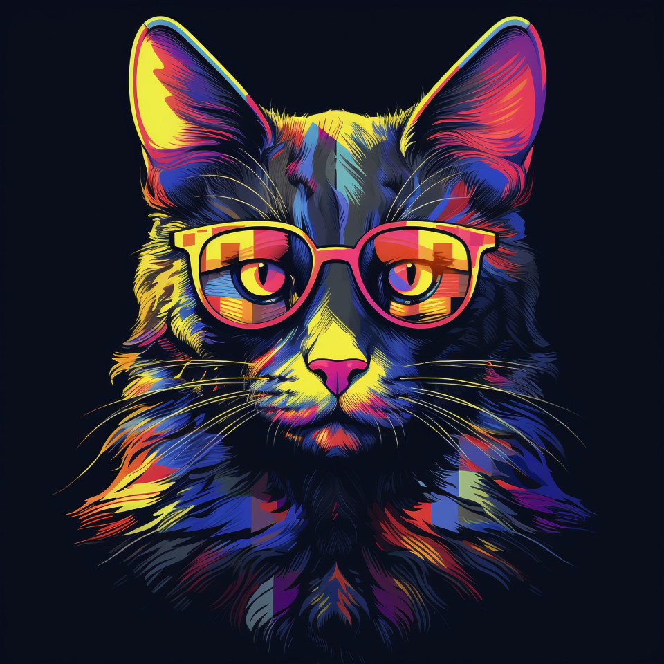 Cat in glasses and jeans, animal t-shirt designs, animal t-shirt design stock images, animal t-shirt design ai prompts