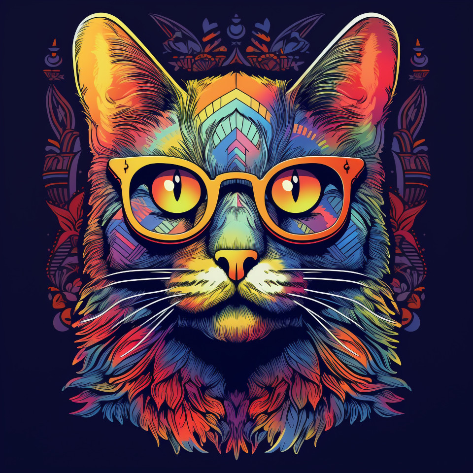 Cat in glasses and denim, animal t-shirt designs, animal t-shirt design stock images, animal t-shirt design ai prompts