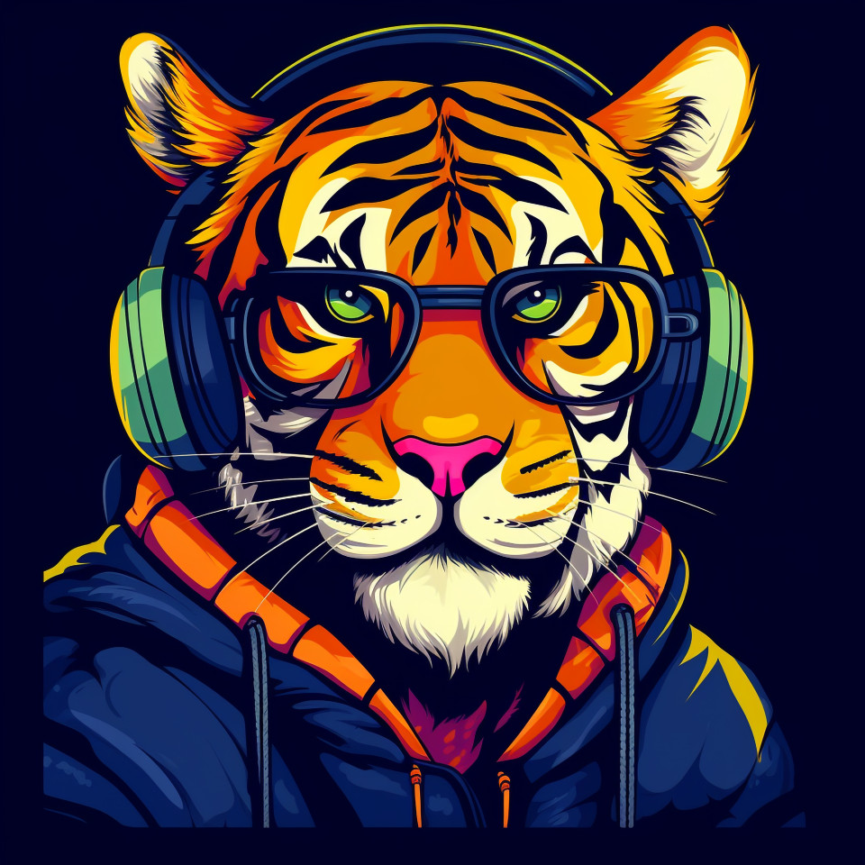 Neon tiger party animal, animal t-shirt designs, animal t-shirt design stock images, animal t-shirt design ai prompts