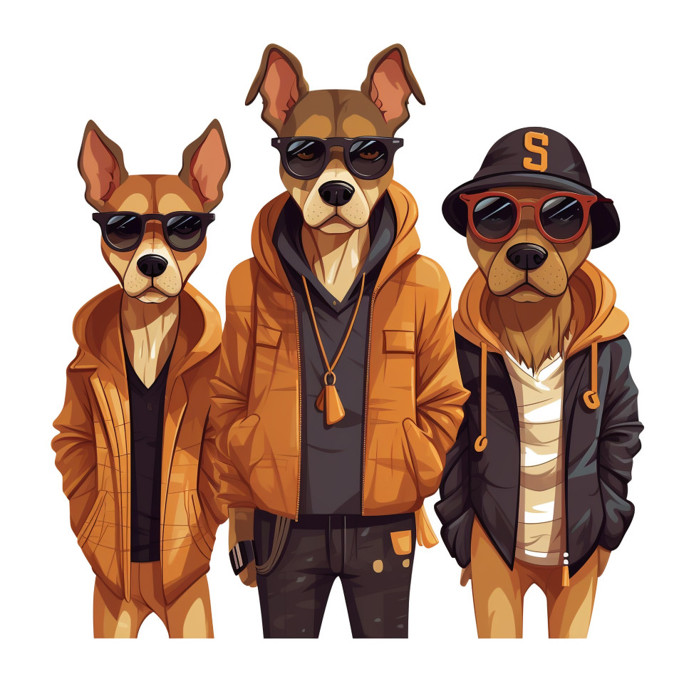 Cute anthropomorphic dogs in hipster art style, animal t-shirt designs, animal t-shirt design stock images, animal t-shirt design ai prompts