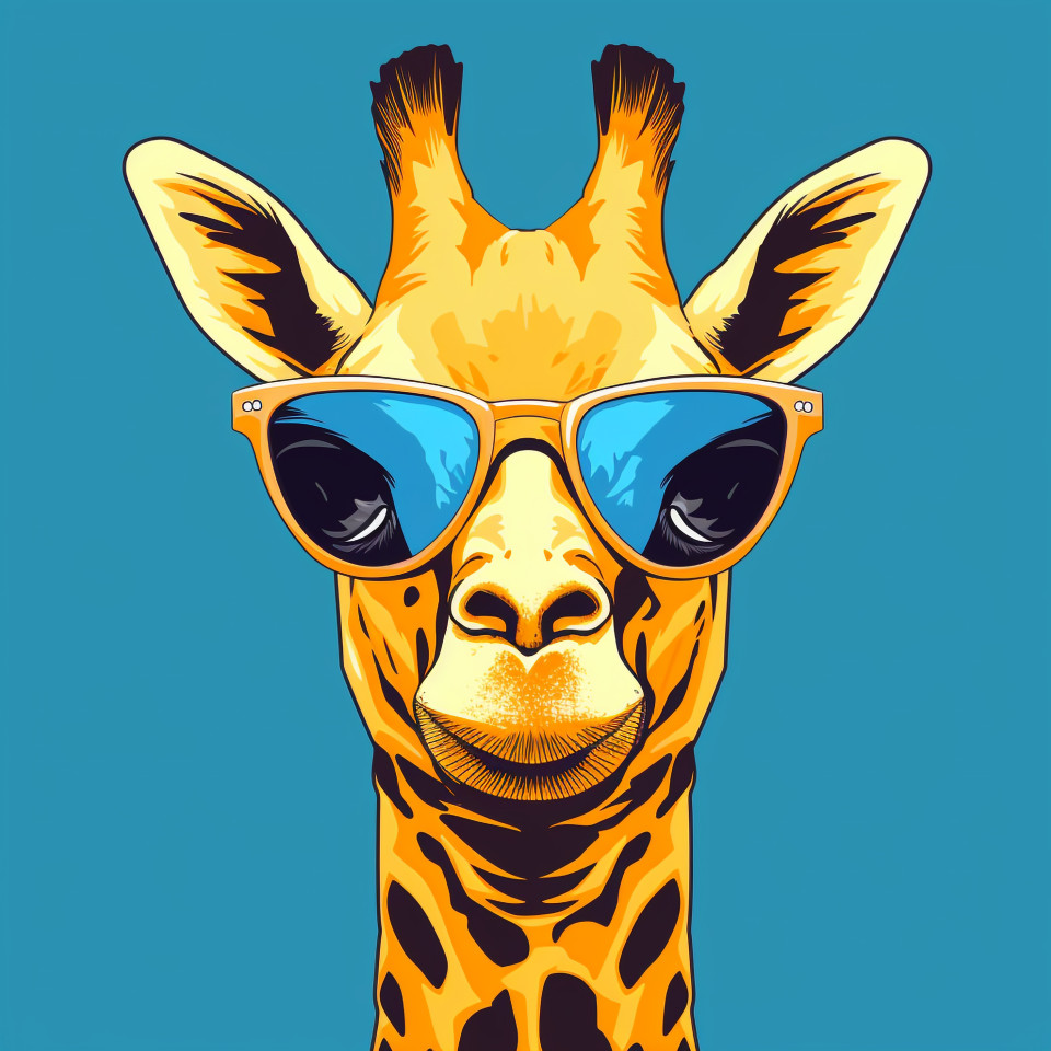 Giraffe with cool shades, animal t-shirt designs, animal t-shirt design stock images, animal t-shirt design ai prompts