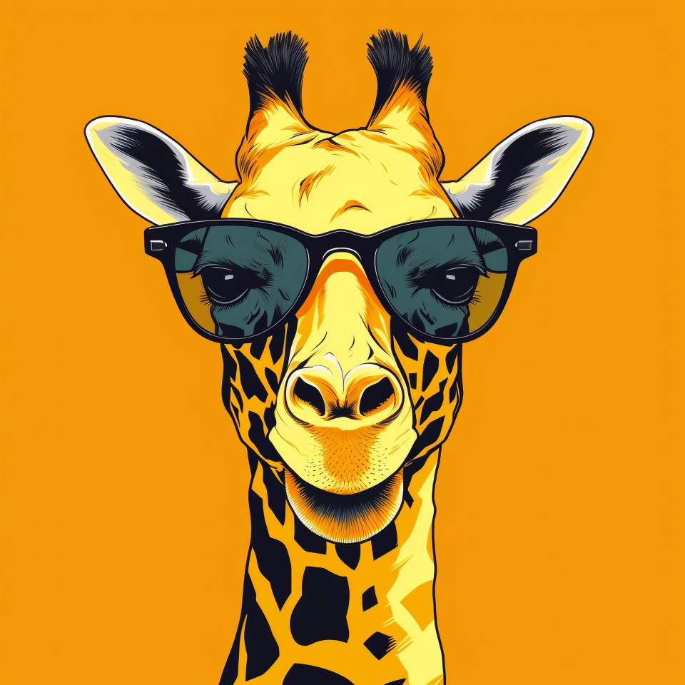 Giraffe in stylish shades, animal t-shirt designs, animal t-shirt design stock images, animal t-shirt design ai prompts