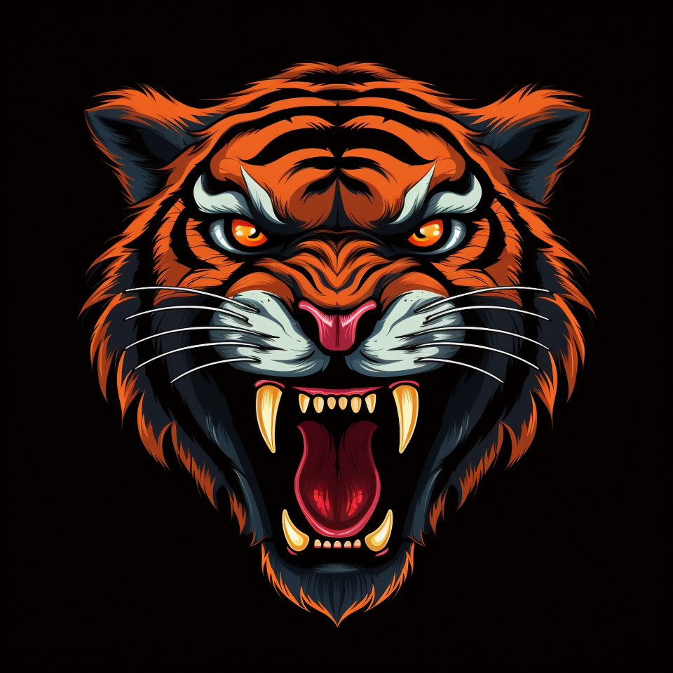 Angry tiger with orange tongue, animal t-shirt designs, animal t-shirt design stock images, animal t-shirt design ai prompts